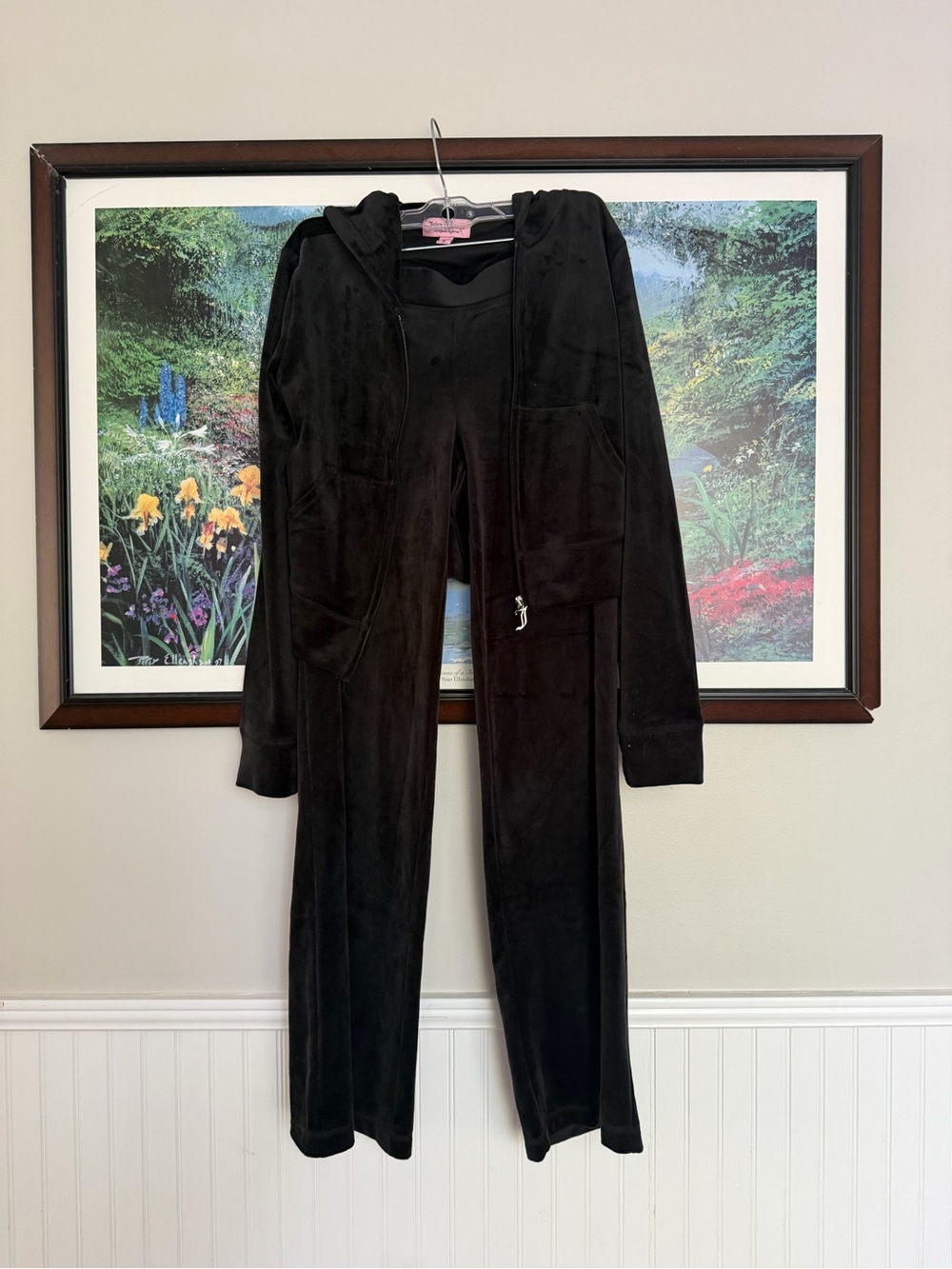 Juicy Black Velour Hooded Jumpsuit Y2K